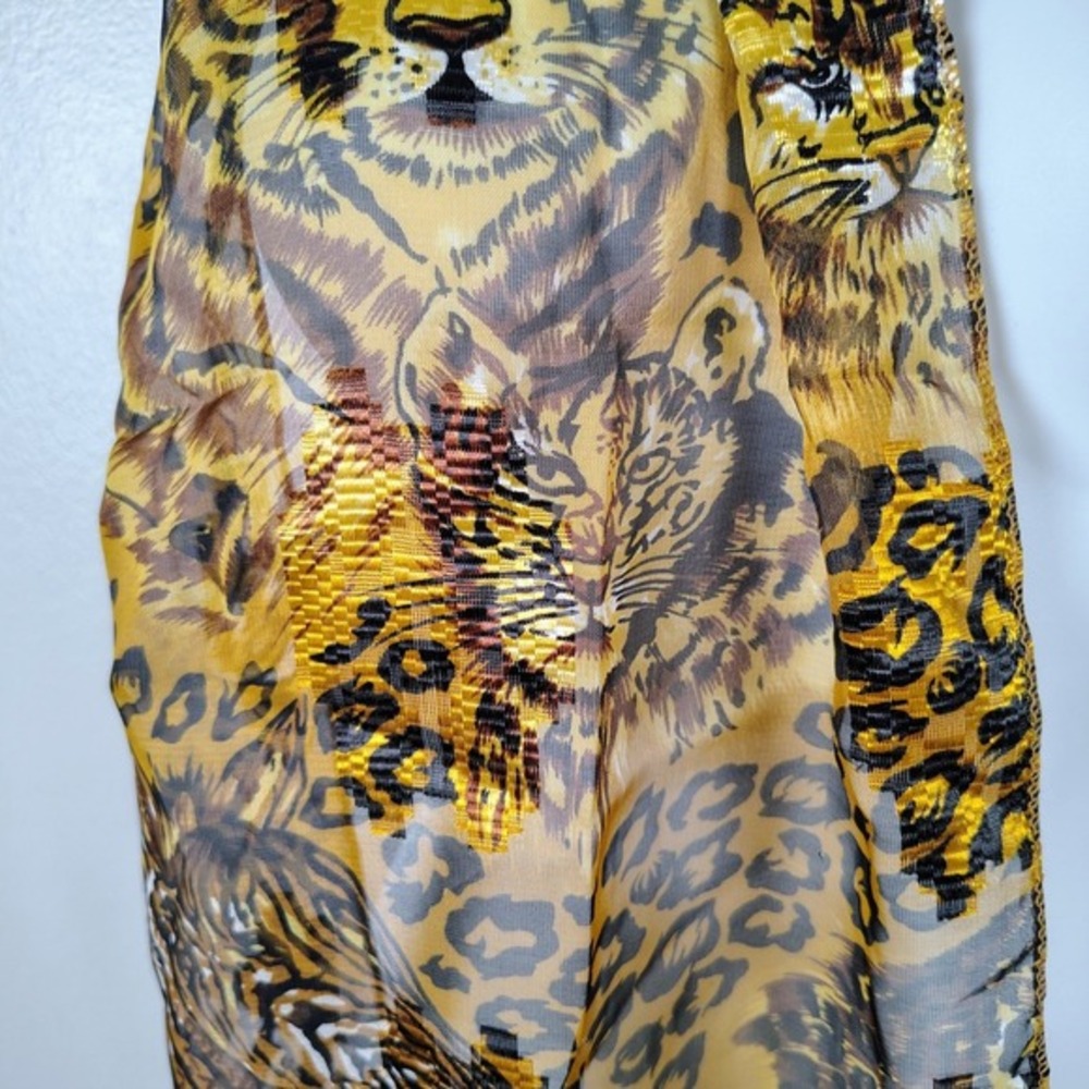 Animal Print Sheer Scarf Tiger Leopard Gold safari jungle wildlife mpb wife - Picture 3 of 6